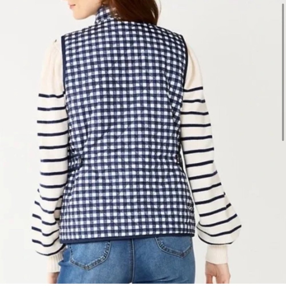 Draper James RSVP Womens Reversible Quilted Checkered Vest Navy White, Sz. M. - Picture 2 of 6